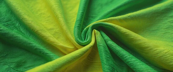 Poster - Soft yellow and green textured fabric background with selective focus showcasing vintage style elegance and aesthetic appeal