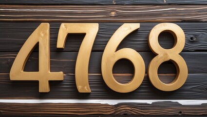 Poster - Golden Arabic numerals 4768 displayed on a textured dark wood and white plank background, ideal for signage or decorative purposes.