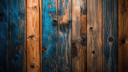Poster - Textured wooden planks with a blend of blue and natural tones ideal for rustic backgrounds and design elements.