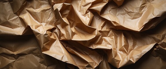 Poster - Crinkled brown craft paper texture ideal for backgrounds or design projects showcasing natural and rustic aesthetics.