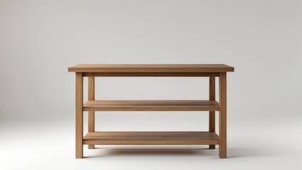 Poster - Wooden Shelf Table with Two Open Shelves Isolated on White Background for Modern Interior Design and Home Decor Applications