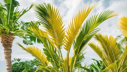 Poster - Tropical Yellow Palm Leaves Isolated on White Background with Clipping Path and Empty Space for Text or Design Elements