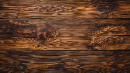 Poster - Wooden table surface with rich brown grain texture showcasing natural patterns and knots ideal for backgrounds and design elements.