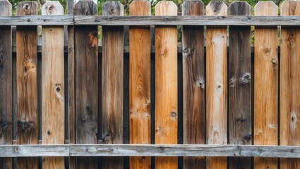 Poster - Rustic wooden fence panels with varied colors and textures isolated on a white background suitable for design and decoration projects.