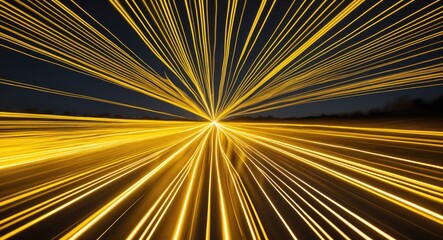 Poster - Dynamic yellow and gold light trails from steel wool create an abstract motion effect in a dark night setting with long exposure photography.