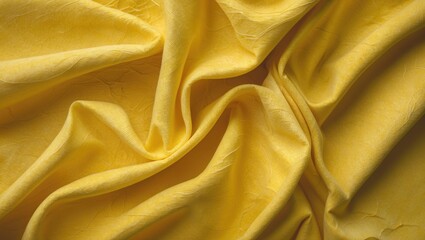 Poster - Textured yellow fabric background featuring soft folds ideal for creative design and textile projects.