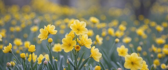 Poster - Vibrant Yellow Spring Flowers Blooming in a Lush Field Surrounded by Nature