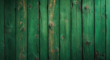 Poster - Green painted wooden texture background with weathered planks for design or decoration purposes.