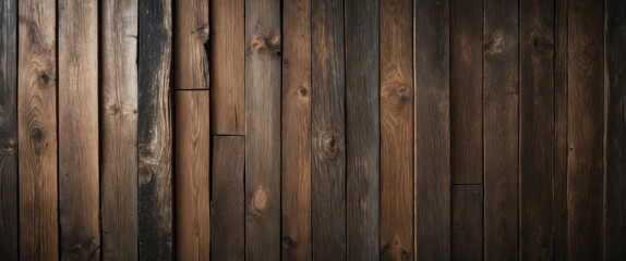 Poster - Dark rustic wooden planks background with varying textures and tones ideal for interior design or nature-themed projects.
