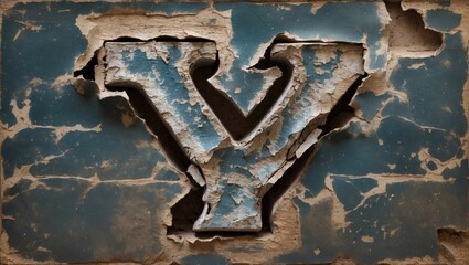Poster - Distressed Letter Y Typography on Cracked Blue Wall Artistic Background Vintage Style