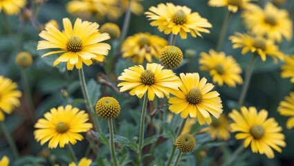 Poster - Vibrant Yellow Rudbeckia Flowers in Full Bloom with Selective Focus and Shallow Depth of Field Capturing Nature's Beauty