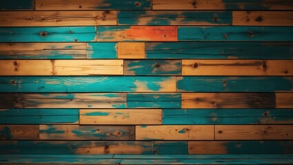 Poster - Colorful rustic wooden planks wall texture ideal for backgrounds in design and creative projects.