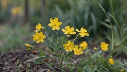 Poster - Yellow Wildflower Blossoms in Natural Garden Setting Highlighting Medicinal Plant Characteristics and Natural Beauty