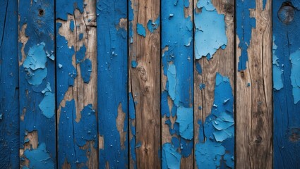 Poster - Weathered wood surface with blue distressed paint texture showcasing rustic charm and vintage appeal for design and decorative use