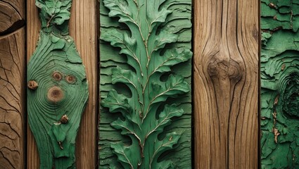 Poster - Detailed green and brown wood texture showcasing natural patterns of spruce and oak for artistic or architectural background use.