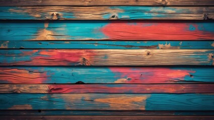 Poster - Colorful weathered wooden planks background suitable for creative projects and design elements.
