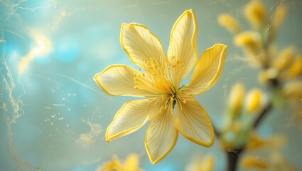 Poster - Golden shower tree flower close-up on soft background showcasing its delicate yellow petals and intricate floral details.
