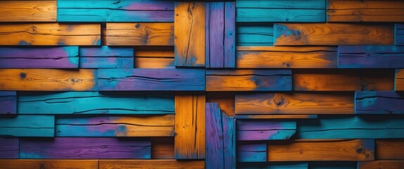 Poster - Colorful wooden planks wall texture abstract design suitable for creative backgrounds and decorative projects.