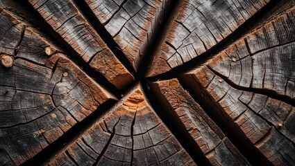 Poster - Closeup of weathered tree trunk with intricate textures and cracks showcasing the natural beauty of aged wood patterns
