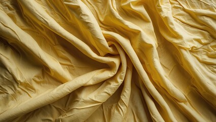 Poster - Textured yellow fabric background with intricate wrinkles showcasing softness and warmth for design and textile applications.