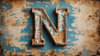 Poster - Distressed Letter N Typography on Weathered Background Ideal for Vintage Style Design or Artistic Projects