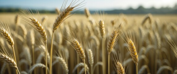 Poster - Wheat Field Close-Up Young Shoots in Selective Focus Beautiful Background with Copy Space for Text Agricultural Concept