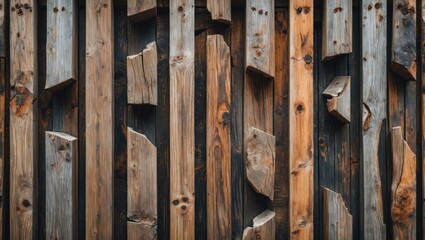 Poster - Weathered wooden planks texture with abstract broken elements showcasing rustic charm suitable for construction or artistic backgrounds.