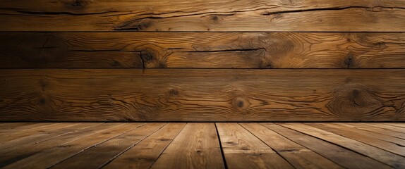 Poster - Natural oak wood texture wall and floor background ideal for interior design, rustic themes, or creative projects showcasing warm tones.