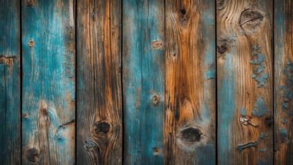 Poster - Vintage wooden background with blue and brown textures showcasing natural weathering and rustic charm. Ideal for design and decor projects.