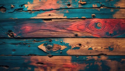 Poster - Colorful weathered wooden texture with abstract patterns for artistic backgrounds and graphic design projects
