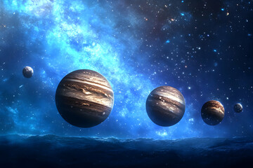 Planetary System Abstract Background Illustration In Blue Universe