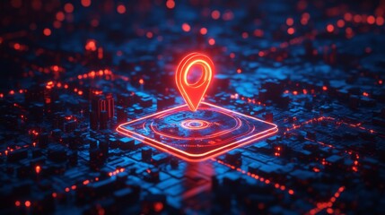 Aufkleber - Illustration of digital city map with glowing location pin. AI tech in GPS navigation, innovation in delivery, transport logistics. Geo location illustration concept , 32k Resolution