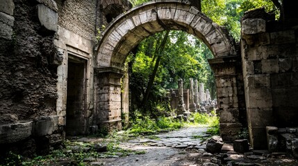 Poster - Craftsmen restore majestic roman arches in ancient rome ground-level architectural photography