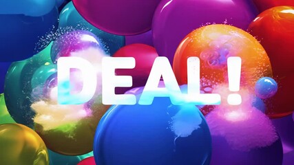 Poster - The word deals is written in a purple and red font. The font is very large and bold