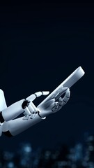 Poster - ai robot huminoid uses cloud computing technology to store data on online server . futuristic concep