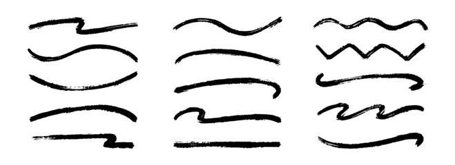 Aufkleber - Straight, zigzag and wavy paint line set. Thick sketch brush stroke collection. Rough charcoal squiggle stripes for highlight, underline, emphasis. Vector hand drawn textured crayon chalk strips