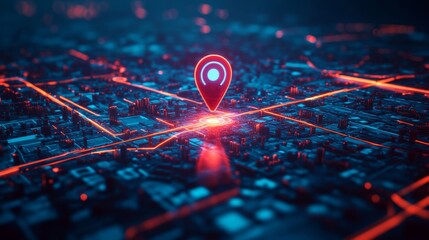 Aufkleber - Illustration of digital city map with glowing location pin. AI tech in GPS navigation, innovation in delivery, transport logistics. Geo location illustration concept , 32k Resolution
