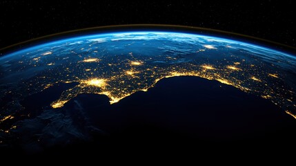 A detailed view of the Earth from space at night