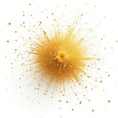 Poster - Gold glitter splash on white background. Bright dust explosion with golden glitter particles splatter. Luxury design sparkling firework. Glamour powder bokeh glittering border for festive card