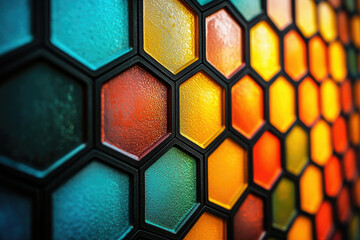 Poster - A mesmerizing honeycomb pattern with vibrant, multicolored hexagons creates a visually stunning and textured design.