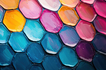 Poster - Vibrant hexagon-shaped paint strokes in various colors create a mesmerizing abstract art piece.