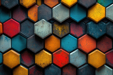 Poster - A captivating pattern of colorful, textured hexagons, creating a visually striking and abstract design.
