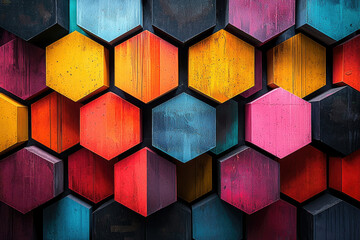 Poster - A vibrant mosaic of colorful hexagonal shapes creates a captivating abstract pattern.