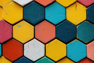 Poster - A vibrant honeycomb pattern with multicolored hexagonal tiles.