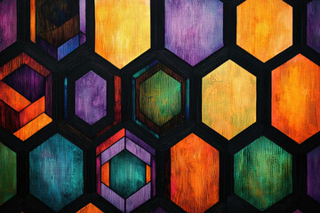 Aufkleber - Abstract honeycomb pattern with vibrant, multicolored hexagons, creating a visually striking geometric design.