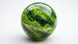 © Rattapoom - Close-up of a green marble ball on a soft surface displaying intricate patterns and captivating color variations