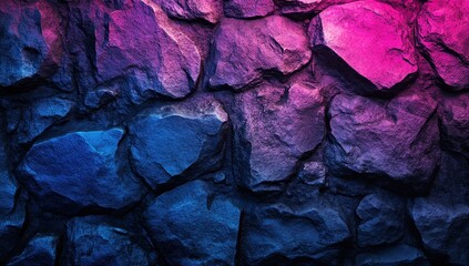 Poster - Abstract Colorful Stone Wall Background with Purple and Blue Lighting for Creative Design and Textures