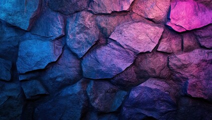 Poster - Abstract colorful stone wall texture with vibrant hues of purple and blue, creating a modern artistic background for various creative projects