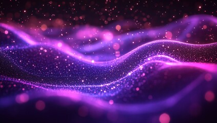 Fototapete - Abstract colorful waves of light creating a mesmerizing visual effect with sparkling particles in shades of pink, purple, and blue on a dark background