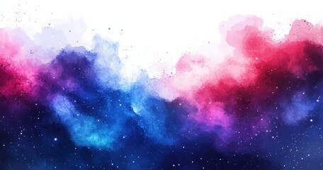Aufkleber - Abstract cosmic watercolor illustration with vibrant pink, purple, and blue hues blending together, showcasing a starry night sky with ethereal clouds